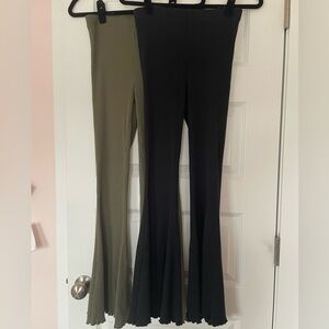 Bundle! Aerie Flare Ribbed Pants/Leggings, black/olive green, small short/petite